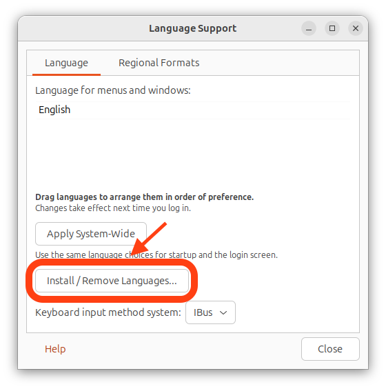 Language Supportの画面